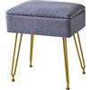 YMYNY Poggiapied, Sgabello Contenitore, Pouf Sgabello Ottoman, Sgabello Velluto Teddy, Pouf in Metallo Dorato, per Casa Soggiorno, Camerino, Camera da Letto 40×30×47CM Blu HBD031BU
