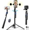 YUANRAN Automatico Volto Rilevamento Treppiede con Luce,180cm Bastone Selfie,360° Rotazione Treppiede per Telefono con Sensore di Movimento,Supporto per Telefono con iPhone e Android per viaggi,/vlog/stream
