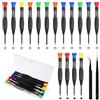 ASTER Set di 18 mini cacciaviti, piccoli cacciaviti magnetici per orologio, micro intaglio Phillips Torx a stella e pinzette di diverse dimensioni per orologi, occhiali, telefono, laptop