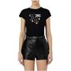 Elisabetta Franchi T-Shirt in Jersey con Logo e Frange Nero