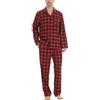 LNFINTDO Pigiama da uomo in flanella di cotone, a quadri, con tasca, a maniche lunghe, top e pantaloni, 2 pezzi, biancheria da notte morbida invernale calda, Rosso, L