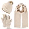WingFly Donna Cappello con Pompom Sciarpa e Guanti Touch Screen Unisex Invernali Berretto in Maglia con Sciarpa Beanie 3 Pezzi Regalo Natale per Uomo Donna