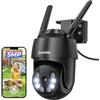 Codnida 5MP Telecamera Wi-Fi Esterno/Interno 2.4/5Ghz, IP Videocamera Esterno con 24/7 Registrazione, 360°, Rilevamento del Movimento, Visione Notturna a Colori, IP66, Nero, Compatibile con Alexa