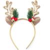 IHLOOTD Cerchietto Renna Natale, Corna Renna Natalizie Copricapo Renna Natalizio per Donna Bambina, Festa Natale, Cosplay, Mascherata (Oro)