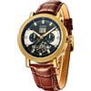 SURVAN WatchDesigner Orologio Automatico Meccanico da Uomo Scheletrato con Specchio in Cristallo di Zaffiro con Cassa Acciaio Placcata oro 18K con Cinturino in Pelle Vera Impermeabile(Oro)