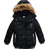 Lengender Giacca Pelliccia Calda Bambini Ragazzi Ski Abbigliamento Piumino con Cappuccio Cappotto Manica Lunga Calda 1-5 Anni (1 anni, Nero)