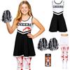 REDSTAR Costume 3 pezzi da cheerleader per bambina - Vestito zombie con calze insanguinate - Travestimento scolastico da non-morta per feste spaventose - Outfit per Halloween con dettagli realistici