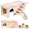 Vegena Casetta d'angolo per criceto, in legno con scale, casa, gabbia, accessorio decorativo per gerbilli, Degus, topi spinosi, criceti nani (27 x 15 x 10,5 cm)