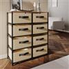 DEGHI Cassettiera 76x89h cm top effetto rovere selvatico con 8 cassetti in tessuto beige e struttura in acciaio nero - Kales
