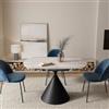 DEGHI Tavolo allungabile 120x80-120 cm meccanismo girevole con top in ceramica effetto travertino beige e base in metallo nero - Optimus