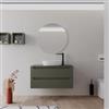 DEGHI Mobile bagno sospeso 100 cm verde cemento con top e specchio - Sleek Plus