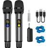 VOVIGGOL UHF Microfono Wireless Professionale in Metallo 2 Pezzi, Sistema Microfoni Dinamico Senza Fili con Ricevitore Ricaricabile per Karaoke Festa Nozze Chiesa Riunione DJ, 50M