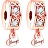 Amuefer 2 Pezzi Clip Charm Compatibili Bracciale, Argento Sterling Sparkling Pavé Lines Cuoricino Stelle Amore Oro Rosa Stopper Spacer Compleanno Natale Gioielli Regali per Donne Moglie Amici