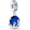 Amuefer Polpo Charm Compatibili Bracciale Collana, Argento Sterling Vetro Blu Oceano Ciondolo Natale Gioielli Regali per le Donne Ragazza Moglie Bambini Amici