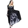 Chitomars Costume Halloween Donne, Carnevale Costume da Strega Teschio Terrore Vestito Fantasma Sposa Abito Svasato con Lacci Incrociati a Maniche Lunghe Abito da Donna con