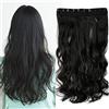 SEGO Extension Capelli Clip Neri Lunghi Mossi 43cm Estensioni Fascia Unica Ondulata Sintetica One Piece con 5 Clips 3/4 Full Head 120g - Nero Naturale