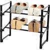 Amig - Scarpiera estensibile a 2 ripiani Tötem | 45,5~80 x 24 x 39,5 cm | Acciaio e plastica PP | Nero | Ideale per ingresso o camera da letto | Organizzatore per 12 paia di scarpe
