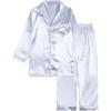 Generic Pigiama in raso per bambini, pigiama in raso, set top + pantaloni, biancheria da notte + pantaloni da notte, argento, 10-11 anni