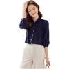 Alloaone Camicette da Donna Eleganti con Colletto alla Peter Pan Camicie da Lavoro da Ufficio Camicia Blu Navy Navy Blue M