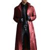 Generic Trench da uomo in pelle PU, lunghezza intera, stile gotico, in finta pelle, stile steampunk, slim fit, invernale, casual, con risvolto, bomber da motociclista lungo, per taglie forti, Rosso, L