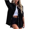 KBOPLEMQ Jeans da donna a maniche corte, camicia in denim, camicia da donna, a maniche lunghe, Y2K, oversize, in denim, con bottoni, primavera, estate, casual, B nero, XL