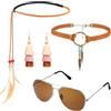 WILLBOND Set Costume Hippie Bohemia per Donne Include Occhiali da Sole Collana in Camoscio con Unicorno Orecchini con Nappine Cerchietto con Piume Accessori Festa Anni '60 '70 Carnevale