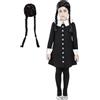 Funidelia | Costume Mercoledì Addams con parrucca per ragazza - La Famiglia Addams per bambina Costume per bambini e accessori per Feste, Carnevale e Halloween - Taglia 5-6 anni