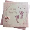 WHITE COTTON CARDS Cotone Bianco Carte Rosa Footprints On Your Naming Day Handmade Naming Day Card, Bianco