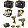 DeWALT Kit DWK402 (Trapano a Percussione DCD796 + Avvitatore ad Impulsi DCF887 + Seghetto Alternativo DCS331 + Sega Circolare DCS391 + 2 Batterie 5,0 Ah + Caricabatterie + 2 x TSTAK VI)