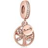 Amuefer Albero della famiglia Cuore Charm Compatibili Bracciale Collana, Argento Sterling Oro rosa Ciondolo Compleanno Natale Gioielli Regali per le Donne Moglie Amici