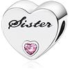 Amuefer Sorella Cuore Charm Compatibili Bracciale Collana, Argento Sterling Ciondolo Compleanno Natale Gioielli Regali per le Donne Moglie Amici