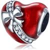 Amuefer Fiocco a cuore Charm Compatibili Bracciale Collana, Argento Sterling Ciondolo Compleanno Natale Gioielli Regali per le Donne Moglie Amici