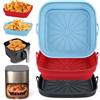 Alyvisun Teglie in Silicone per Friggitrice ad Aria, 3 Pezzi Teglia Cestello per Air Fryer Contenitori Riutilizzabile Quadrato Tappetino Stampi Per Airfryer, Microonde, Forno (Rosso+Nero+Azzurro)