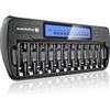 everActive Caricatore per 12 batterie AAA AA, ricarica rapida, set di 4 ore, display LCD, modalità di riposo, adattatore per auto, modello: NC-1200