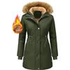 Vijamiy Cappotto Donna Invernale Parka Giaccone Cappotto Lungo Antivento e Caldo con Cappuccio con Vello Elegante Con Pelliccia Outdoor con Vello Parka Donna(Verde Militare,S)