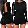 Gkaopi Tuta Intera Donna Sexy Jumpsuit Senza Schiena Sportivo Playsuit Maniche Lunghe Tinta Unica Pantaloncini Bodysuit Fitness Tutina Elastica Romper Casual Pagliaccetto Nero/M