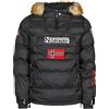 Geographical Norway - Parka con passamontagna caldo, da uomo, impermeabile, con cappuccio in pelliccia spessa, per esterni, giacca calda da vento, invernale, fodera esterna da uomo (Nero 3XL)