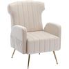 SUPPNEED Wingback Accent Chair, poltrona imbottita in velluto singolo divano moderno con gambe in metallo per soggiorno, camera da letto, ufficio (beige)