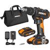 WORX WX370.1 - Trapano avvitatore a percussione a batteria, 20 V, 50 Nm, 2 marce e luce LED, per avvitare, forare e trapano a percussione, 2 batterie da 2 Ah e caricabatterie, 13 mm