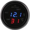 Qiilu Qii lu Car Truck 3in1 Dual LED Digital Display Voltmetro Termometro per accendisigari Caricatore per auto USB(Blu + Rosso)