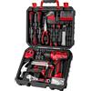 DEKO Cassetta Attrezzi Completa con Trapano Avvitatore Batteria 8V, 126 Pezzi Valigetta con Set Completo di Punte (Rosso)