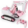 Highttoy Escavatore Radiocomandato per Bambina, Ruspa Trattore Camion Giocattolo Telecomandato 6 Canali Scala 1:24 Rosa