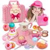 vamei Cestino da Picnic Set Tè per Bambini Accessori da Cucina con Tovaglia da Picnic Macchina Caffè Stoviglie Tea Party Dessert Custodia Trasporto Gioco di Ruolo Regalo per Ragazzi e Ragazze 3 4 5 6 Anni