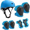 HTRTRR Set di protezione per bambini con casco regolabile, ginocchiere, gomitiere e poggiapolsi per pattinaggio, bicicletta, pattinaggio, scooter e altri sport all'aria aperta (blu)