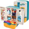 BAKAJI Frigorifero da Cucina Giocattolo Gioco per Bambini con Distributore di Ghiaccio Vapore 32 Pezzi Mini Frigo Giochi Giocattoli Piccolo Cuoco Cucina Simulazione Realistico colore Azzurro con Luci