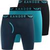 Kandor Boxer da uomo a gamba lunga, confezione da 3, in cotone elasticizzato, anti sfregamento, boxer da uomo con apertura frontale, confezione multipla, Turchese Mix Pk, X-Large Alto