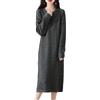 Ailaile 100% lana merino maglione vestito donna manica lunga lavorato a maglia O collo torsioni pullover autunno inverno allentato lungo top, grigio scuro, XL