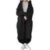 Generico Giubbotto Piumino Cappotto con cappuccio a maniche lunghe con tasca lunga con cappuccio in tinta unita casual alla da donna Pellicce Visone (Black, XL)