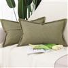 Madizz 2 Pezzi Poliestere Lino Copricuscini con bordo largo Morbido Decorativo Fodere per Cuscino Lusso Stile per Divano Camera da Letto 30x50 cm Verde muschio