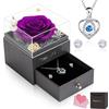 CSYY Rosa Eterna, Natale Confezione Regalo Fiori Stabilizzata Regalo con Collana Cuore e Orecchini a Perno per San Valentino Festa Della Mamma Anniversario Compleanno per Mamma Sorella Moglie